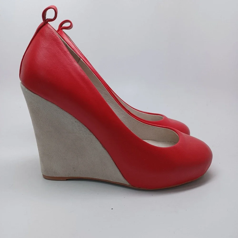 Jeffrey Campbell Nassau Last Red Leather Beige Suede Wedge Pumps Womens 7M